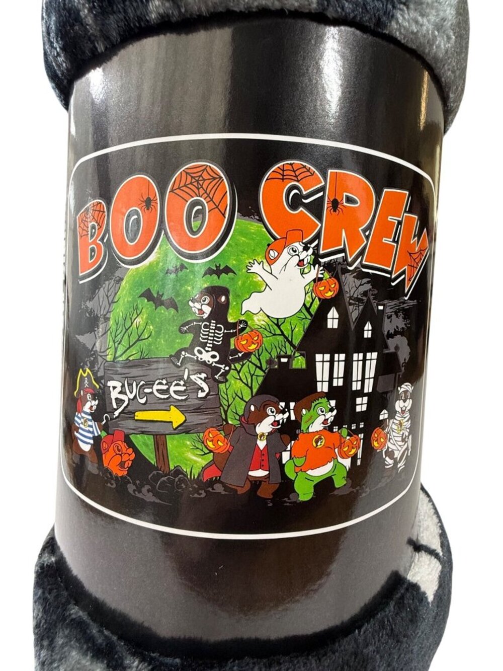 Buc-ees Halloween Boo Crew Plush Throw Blanket 50" X 70" Soft Fleece Black & Ora - Picture 2 of 5